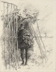 Mann im Regen, Studie für Illustration
