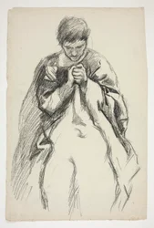 Gewandete Figur, betend: Studie für die Wandgemälde-Serie Die Suche nach dem Heiligen Gral in der Boston Public Library