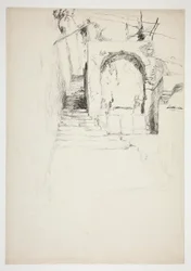 Skizze einer Außentreppe (Italienische Pergola, für Buchillustration)