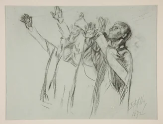 Studie für Die Artusrunde und die Fabel vom gefährlichen Sitz, aus Die Suche nach dem Heiligen Gral (dritte einer Serie von fünfzehn Gemälden für die Boston Public Library, abgeschlossen 1901)