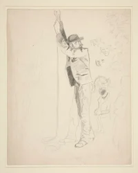 Studie eines Mannes, der eine Glocke läutet; Kritzeleien von EAA