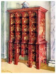 Rote und vergoldete Lack-Doppelkommode, 1910