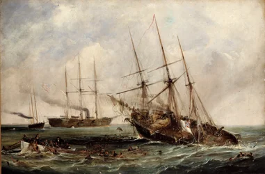 Zerstörung des konföderierten Dampfers Alabama durch das US-Panzerschiff Kearsarge, 19. Juni 1864