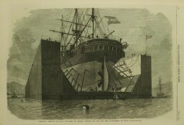 Schwimmender Ponton oder Dock, vorbereitet von Messrs. Rennie und Sohn für die Regierung von Spanien