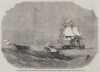 HMS Diadem nimmt die Besatzung des entmasteten amerikanischen Schiffes C W Connor in der Nähe von Bermuda auf