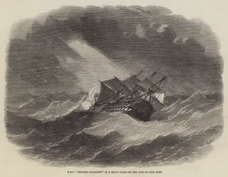 HMS Princess Charlotte in einem schweren Sturm vor dem Kap der Guten Hoffnung