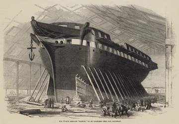 HM 50-Kanonen-Fregatte Nankin, die heute, Samstag, zu Wasser gelassen wird