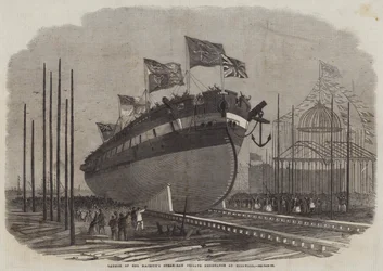 Stapellauf der Dampframme Ihrer Majestät Resistance in Millwall