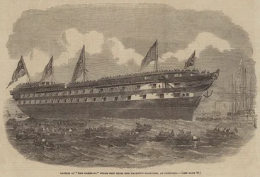 Stapellauf des Dampfschiffs Hannibal aus der königlichen Werft in Deptford