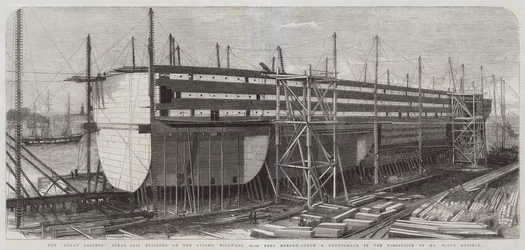 Der Bau des Dampfschiffs Great Eastern auf den Stocks, Millwall, 22.500 Tonnen Last