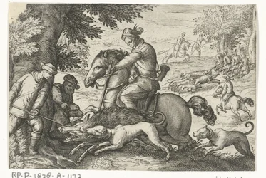 Hügelige Landschaft mit Wildschweinjagd