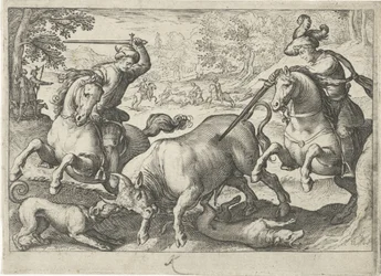 Landschaft mit Stierjagd