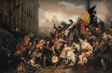 Episode der Septembertage 1830, auf dem Grand Place von Brüssel