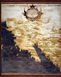 Grenze Westindiens und unbekannte Länder. Karte von Egnazio Danti (1536-1586), italienischem Mathematiker, Kosmografen und Architekten. Um 1567. Florenz, Palazzo Vecchio, Sala del Mappamondo