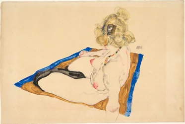 Blonde Nackte auf einem braunen Teppich mit blauem Rand, 1912