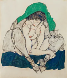 Kauernde Frau mit grünem Kopftuch, 1914