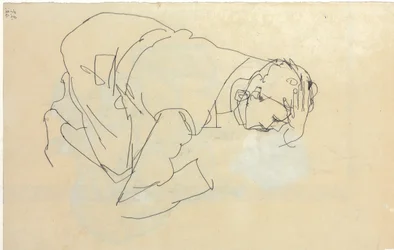 Erich Lederer im Profil, Hand am Kopf, 1912