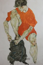 Weibliches Modell in einem roten Gewand, 1914