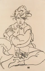 Mädchen sitzt mit gespreizten Beinen, 1918