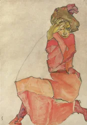 Kniende Frau im orange-roten Kleid, 1910