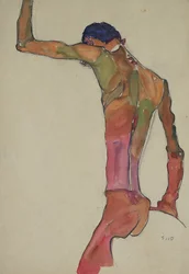 Männlicher Akt mit erhobenem Arm