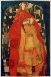 Mutter mit Kind in rotem Mantel