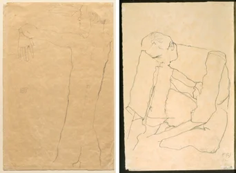 Nackter Mann mit erhobenen Armen (recto) Sitzender Mann (verso)