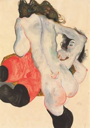 Liegende Frau in roter Hose und stehender weiblicher Akt, 1912