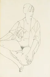 Sitzender weiblicher Akt mit offener Bluse, 1913