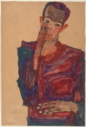 Selbstbildnis mit heruntergezogenem Augenlid, 1910