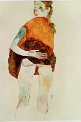 Stehendes Mädchen mit gehobenem Rock