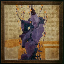 Stilisierte Blume vor dekorativem Hintergrund