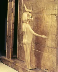 Detail von Selket aus der Kanopenkiste von Tutanchamun (ca. 1370-52 v. Chr.) Neues Reich (vergoldetes Holz)