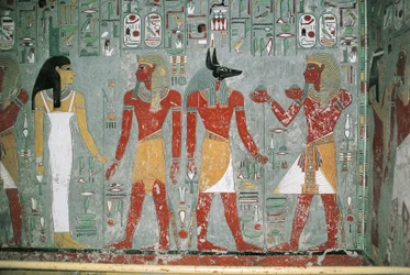 Ägypten, Luxor, Tal der Könige, Grab von Horemheb, Wandmalerei