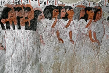 Ägyptische Antike: Prozession der Weinenden. Malerei des Grabes von Roy (TT255). 18. Dynastie. Vom Westufer von Luxor, Ägypten