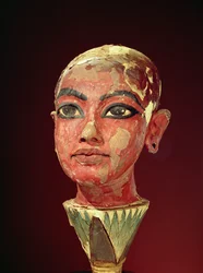 Kopf des Kindkönigs, der aus einer Lotusblüte emporsteigt, aus dem Grab Tutanchamuns (ca. 1370-1352 v. Chr.), Neues Reich