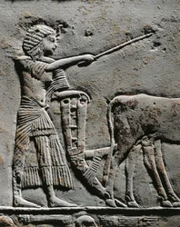 Horemheb pflügt Land in den Feldern von Iaru, Relief aus dem Grab von Horemheb in Saqqara (Detail)