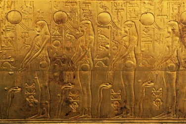 Relief auf der rechten Außenwand der zweiten Grabkapelle, Schatzkammer von Tutanchamun, Ägypten, ägyptische Zivilisation, Neues Reich, Dynastie XVIII