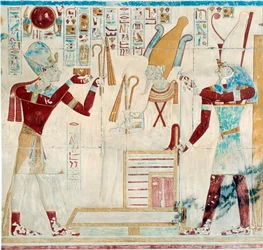 Kunst Ägypten: Sethos bietet Osiris Ornamente an