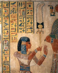 Ägypten, Luxor, Altes Theben, Tal der Königinnen. Grab von Amon Khopechef, Sohn von Ramses II, Prinz mit Flabellum (Fächer)