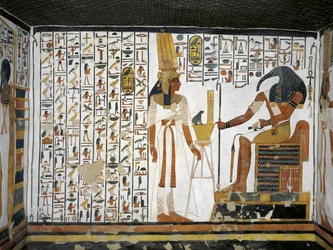 Ägypten, Theben, Luxor, Tal der Königinnen, Grab der Nefertari, Nebenraum der Vorkammer, Wandmalereien, die Königin vor dem göttlichen Schreiber Thot