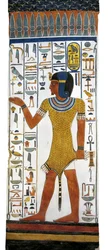 Ägypten, Theben, Luxor, Tal der Königinnen, Grab von Nefertari, Wandmalerei auf einer Säule in der Grabkammer aus der 19. Dynastie