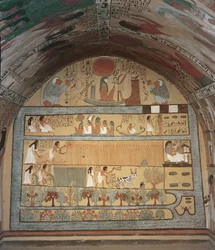 Ernteszene an der Ostwand aus dem Grab des Sennedjem, Arbeitersiedlung, Neues Reich