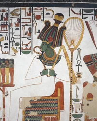 Osiris, Fresko, Ostwand, Ostkammer, Grab von Nefertari (QV66), Tal der Königinnen, Theben (Unesco-Welterbeliste)