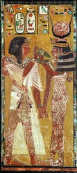 Relief mit der Göttin Hathor, die Sethos I. das magische Halsband anlegt (ca. 1394-1279 v. Chr.), Neues Reich