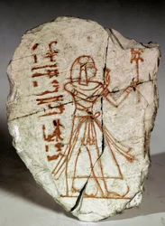 Ägyptische Antiquität: Ostrakon, das eine Prinzessin der Ramessidenzeit darstellt (19.-20. Dynastie). 1100 v. Chr. Turin, Ägyptisches Museum