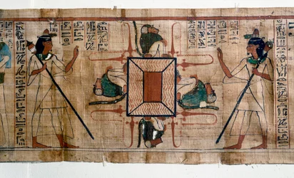 Ägyptische Antike: Feuersee zur Hölle. Papyrus aus einem Totenbuch. Papyrus der 21. Dynastie