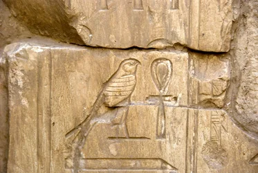 Ägyptische Antike: Kartusche von Ankh Hor. Grab von Ankh-Hor (Ankh Hor) (TT414) (26. Dynastie, 672-525 v. Chr.), Luxor (Theben), Ägypten