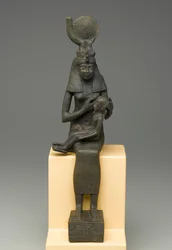 Sitzende Statuette der Isis mit Horus (Bronze)