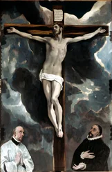 Christus am Kreuz, verehrt von zwei Stiftern